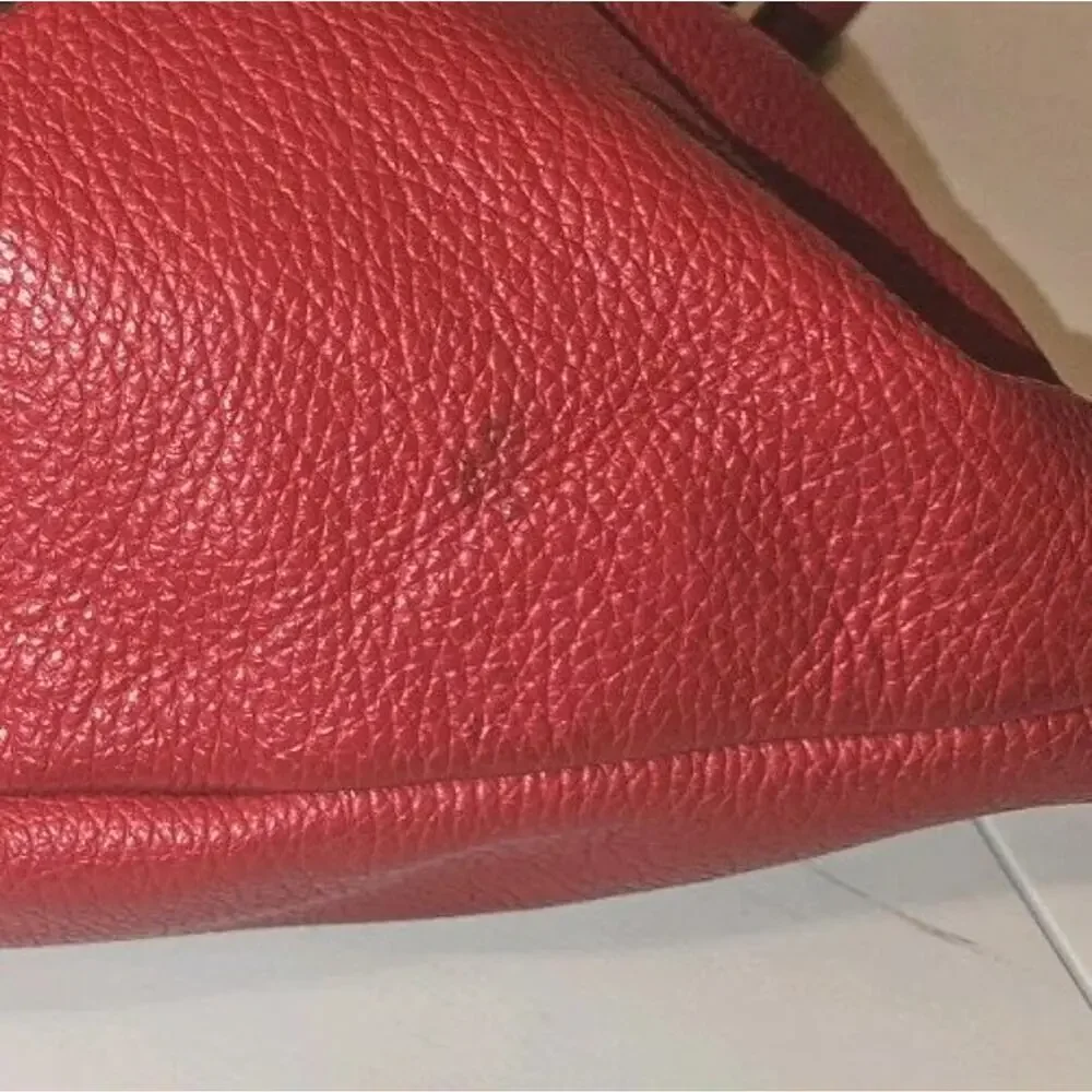Valentina Made In Italy Red Pebbled Leather Hobo Handbag 15x15